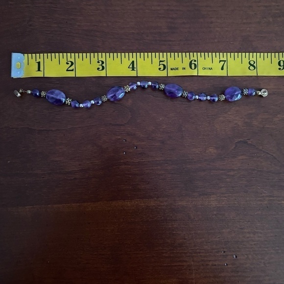 Vintage Purple Glass Beaded Bracelet w/ Gold & Silvertone Accents | 8" Magnetic - Picture 4 of 4